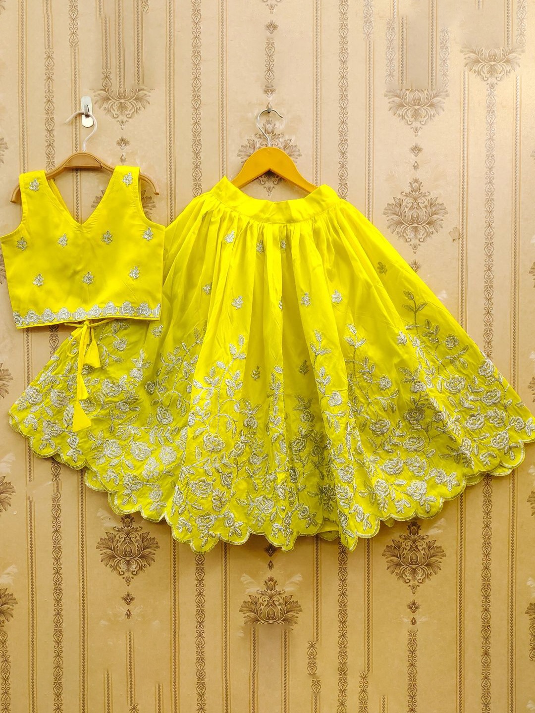 

JOVK DESIGN Girls Floral Embroidered Ready to Wear Lehenga & Choli, Yellow