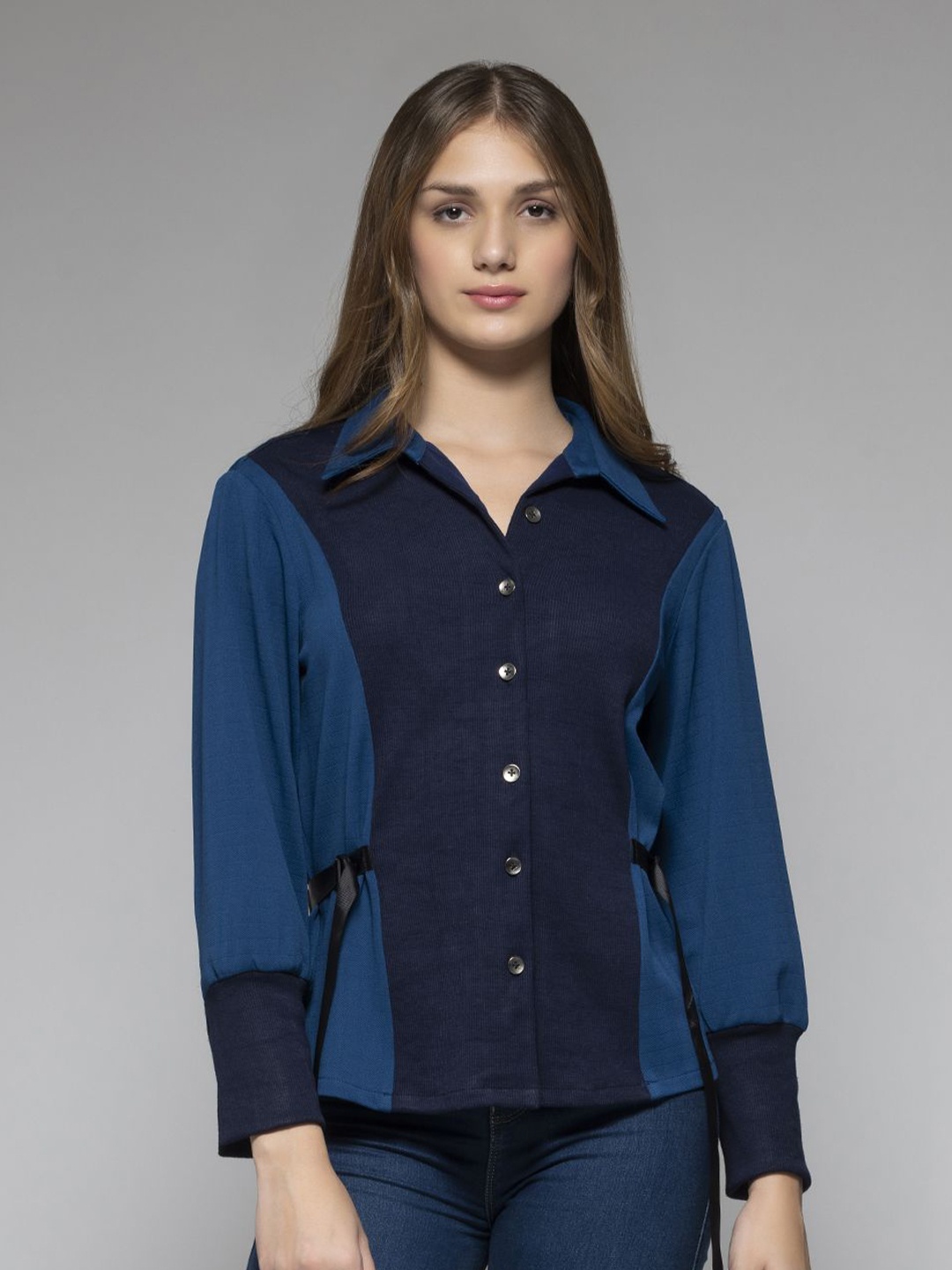 

SHAYE Women Smart Opaque Colourblocked Casual Shirt, Blue