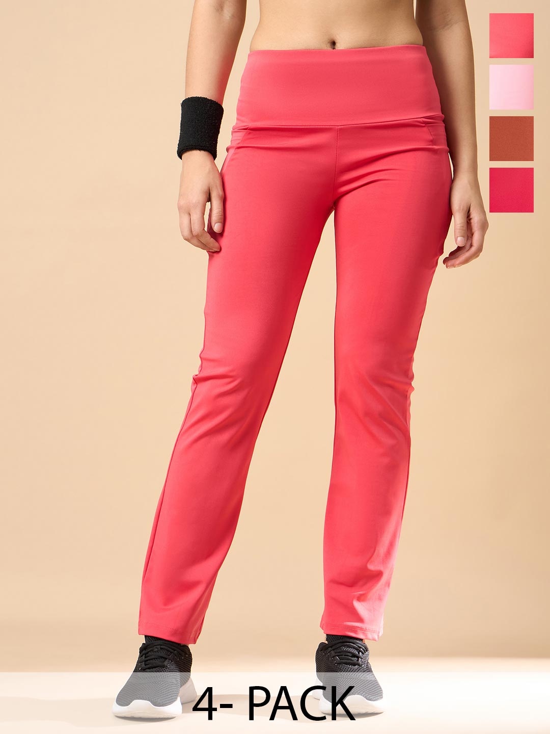 

COLOR CAPITAL Women Pack of 4 Ankle-Length Gym Tights, Pink