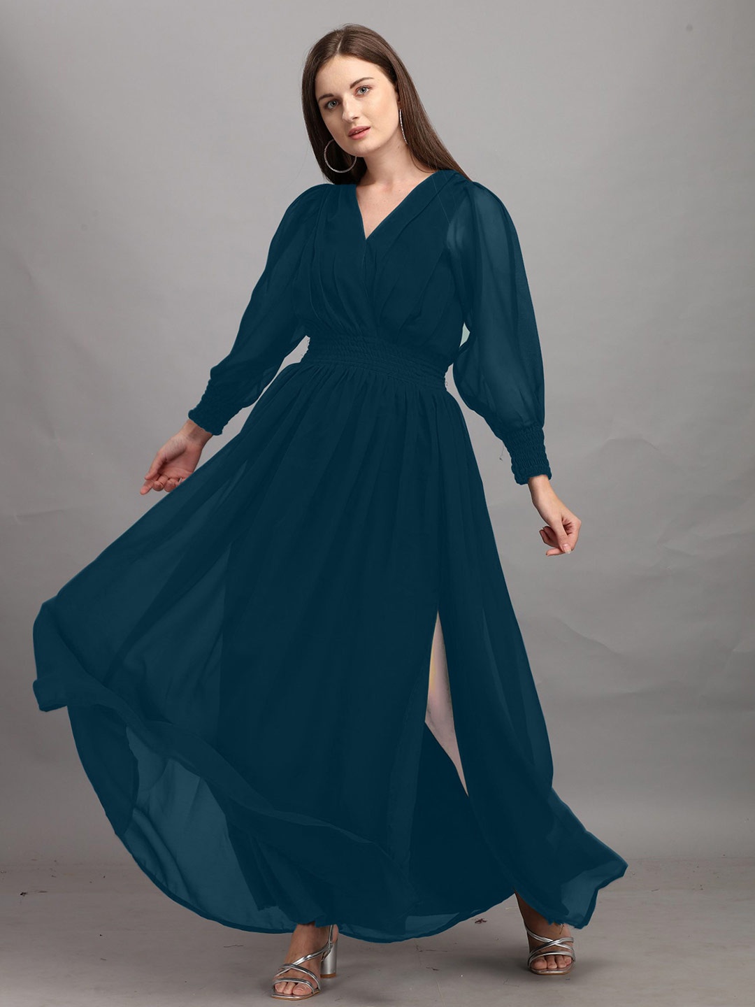 

Krunal Raiyani Applique Georgette Fit & Flare Maxi Dress, Blue