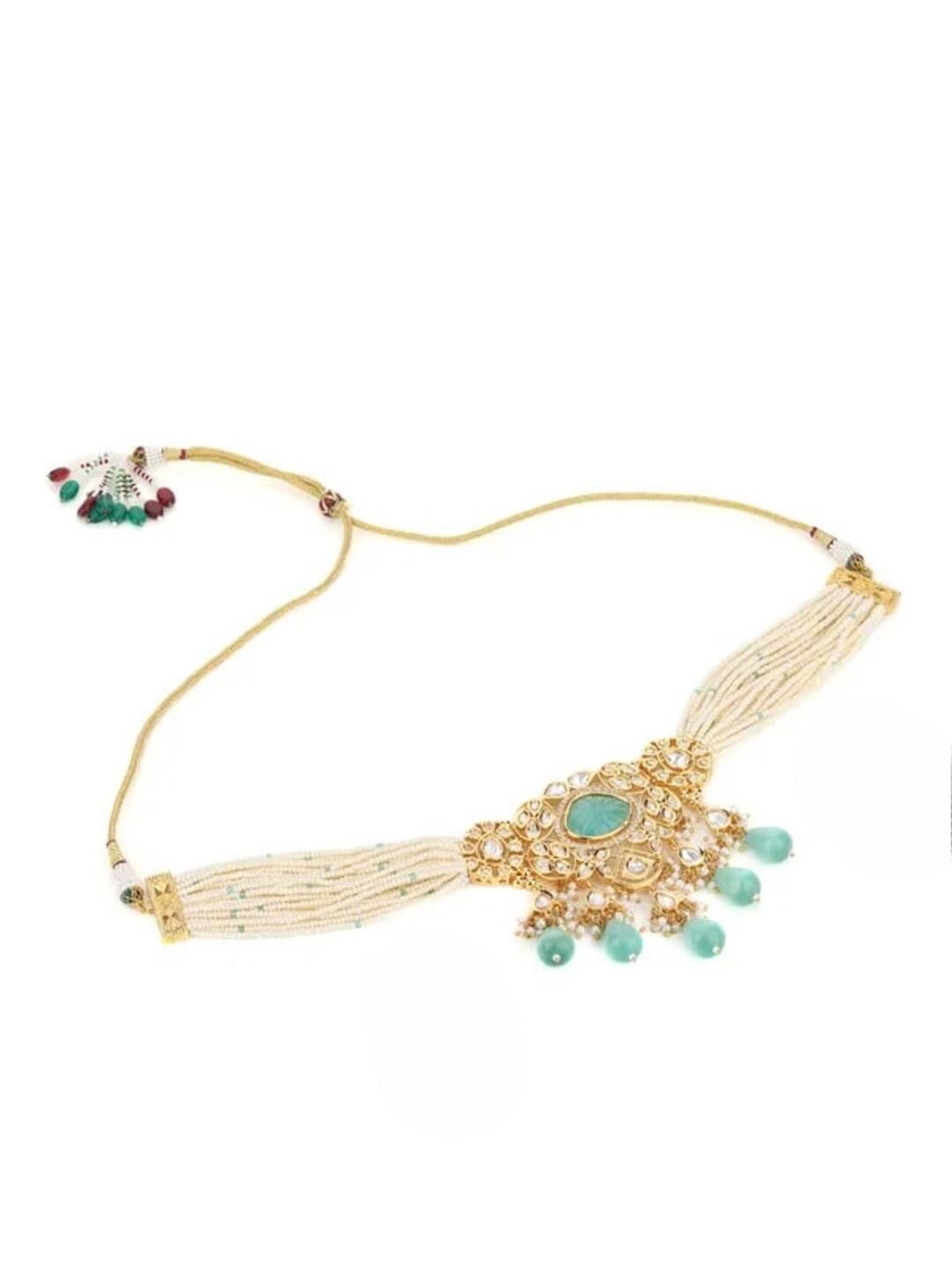 

Runjhun Gold-Plated Kundan-Studded & Beaded Minimal Necklace