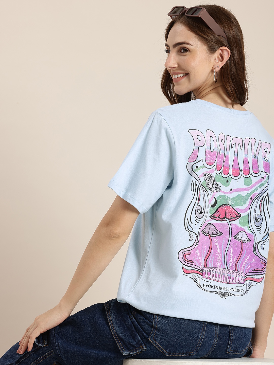 

HERE&NOW Printed Pure Cotton T-shirt, Blue