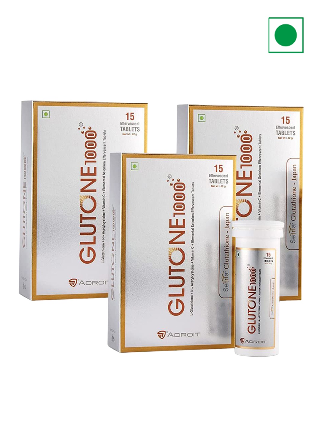 

GLUTONE Set Of 3 Glutone 1000 Setria L-Glutathione Effervescent Tablets - 15 Tablets Each, White