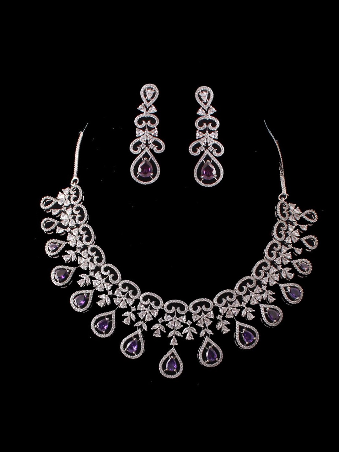 

Mirana Rhodium-Plated Cubic Zirconia Studded Jewellery Set, Silver