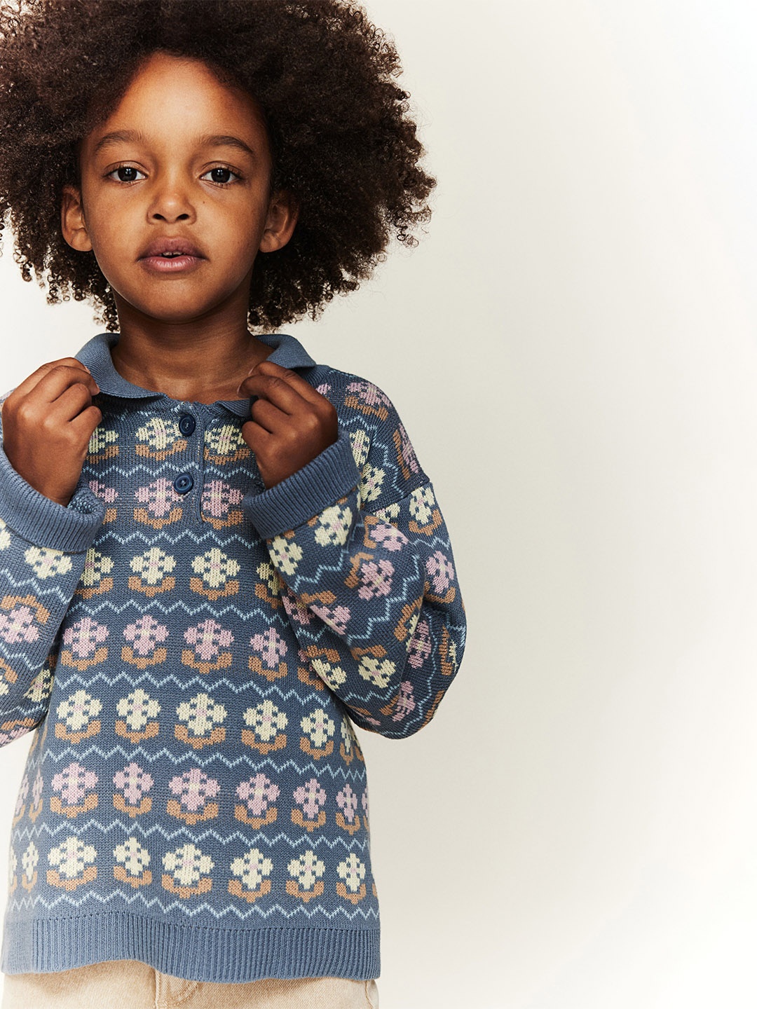 

H&M Girls Patterned Cotton Jumper, Blue