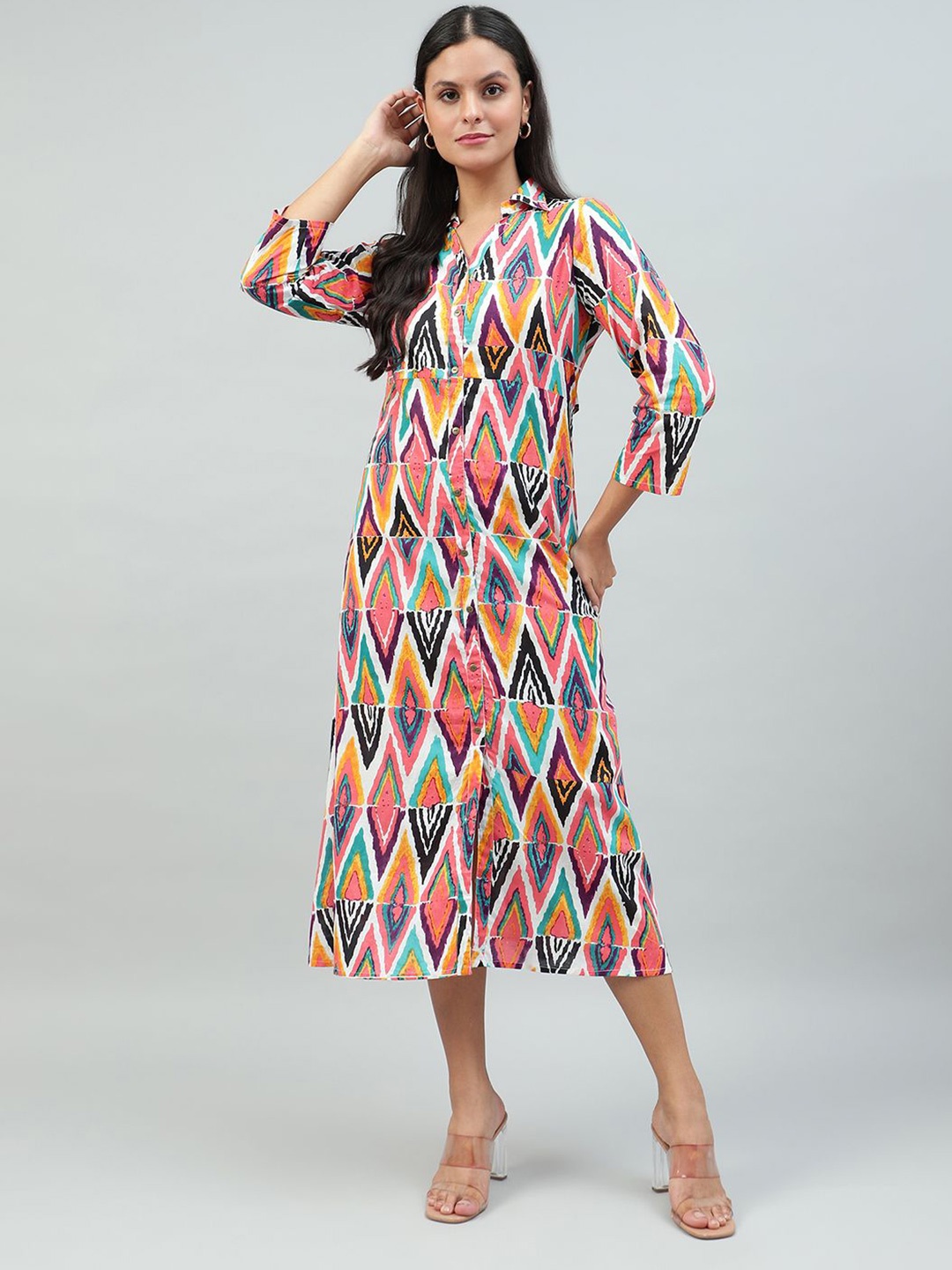 

FLAMBOYANT Print A-Line Midi Dress, Pink