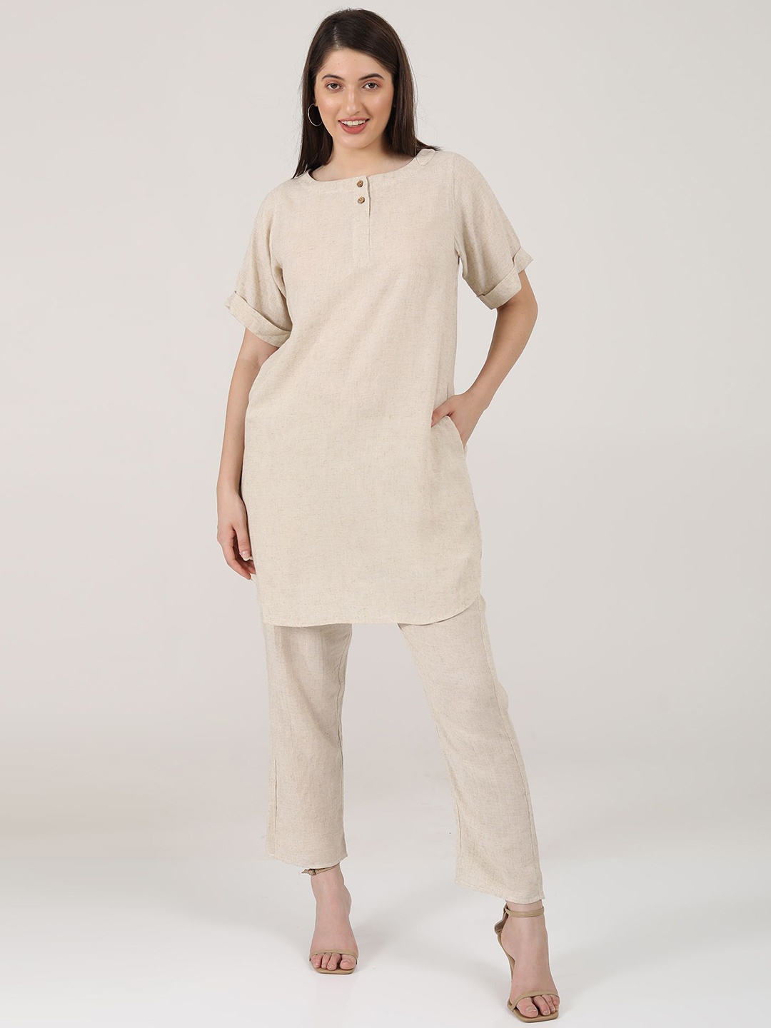 

Saltpetre Linen Boat Neck Tunic, Beige