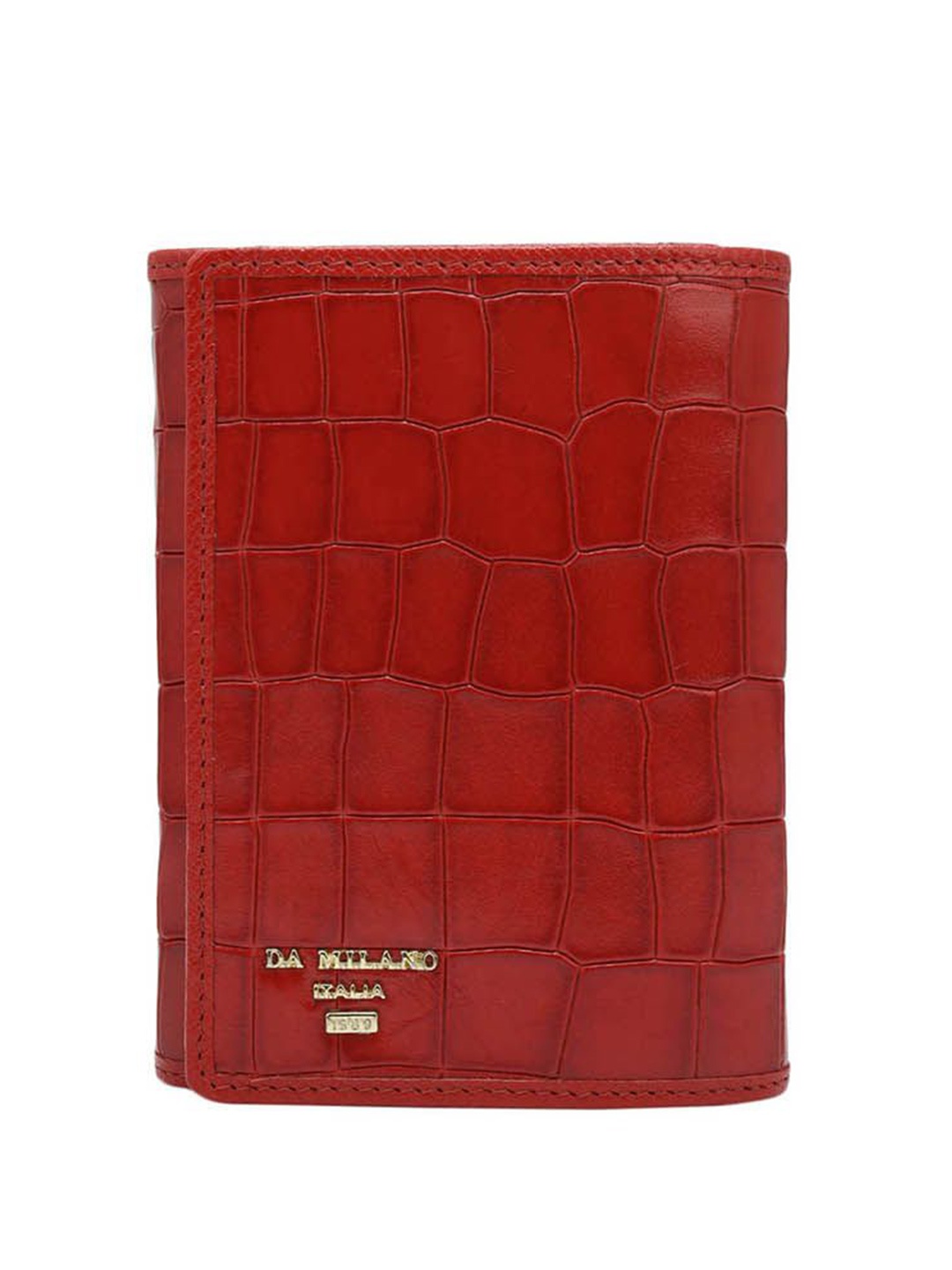 

Da Milano Women Textured Leather Three Fold Wallet, Red