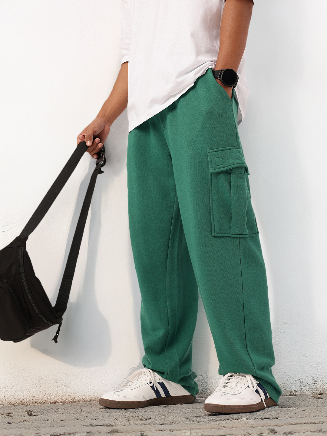 

Kook N Keech Men Urban Utility Baggy Fit Cotton Terry Track Pants, Green