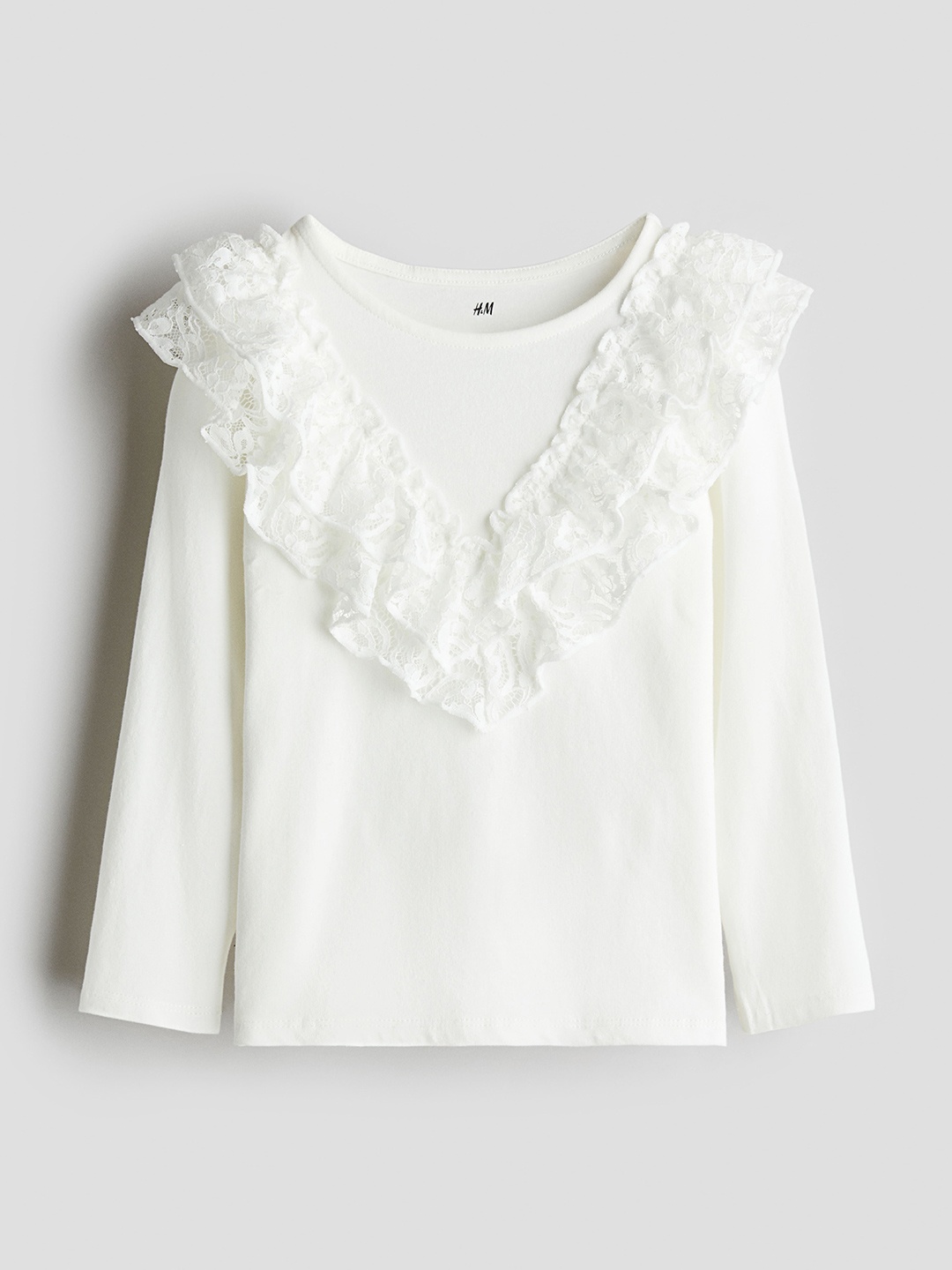 

H&M Girls Flounce-Trimmed Cotton Top, White