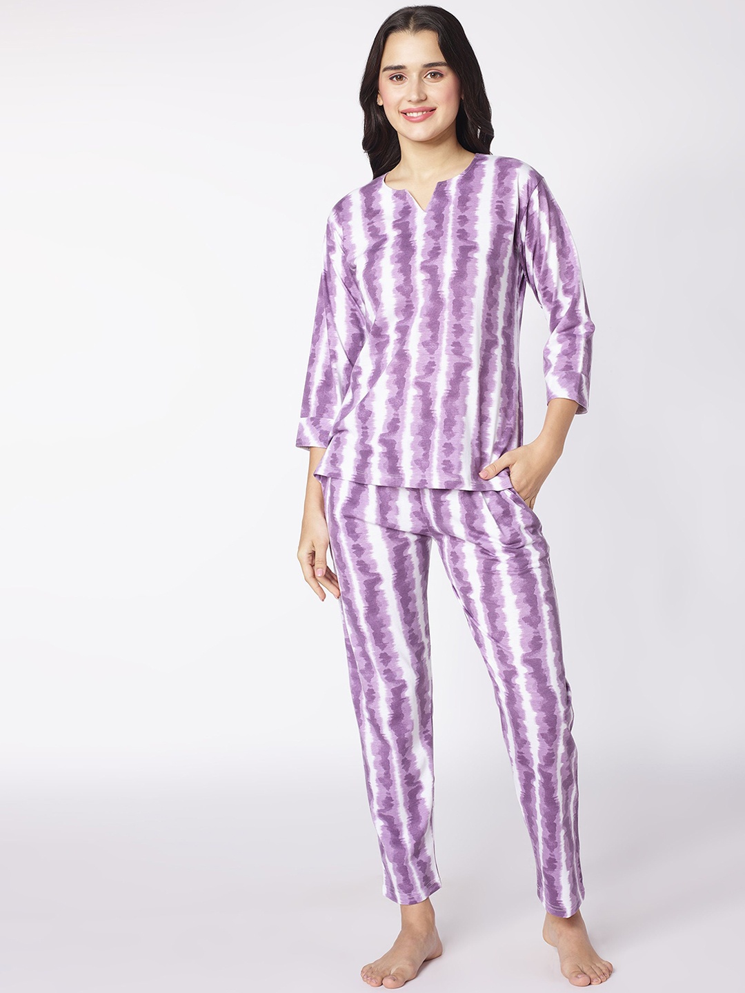 

beebelle Women Round Neck Printed Night suit, Purple