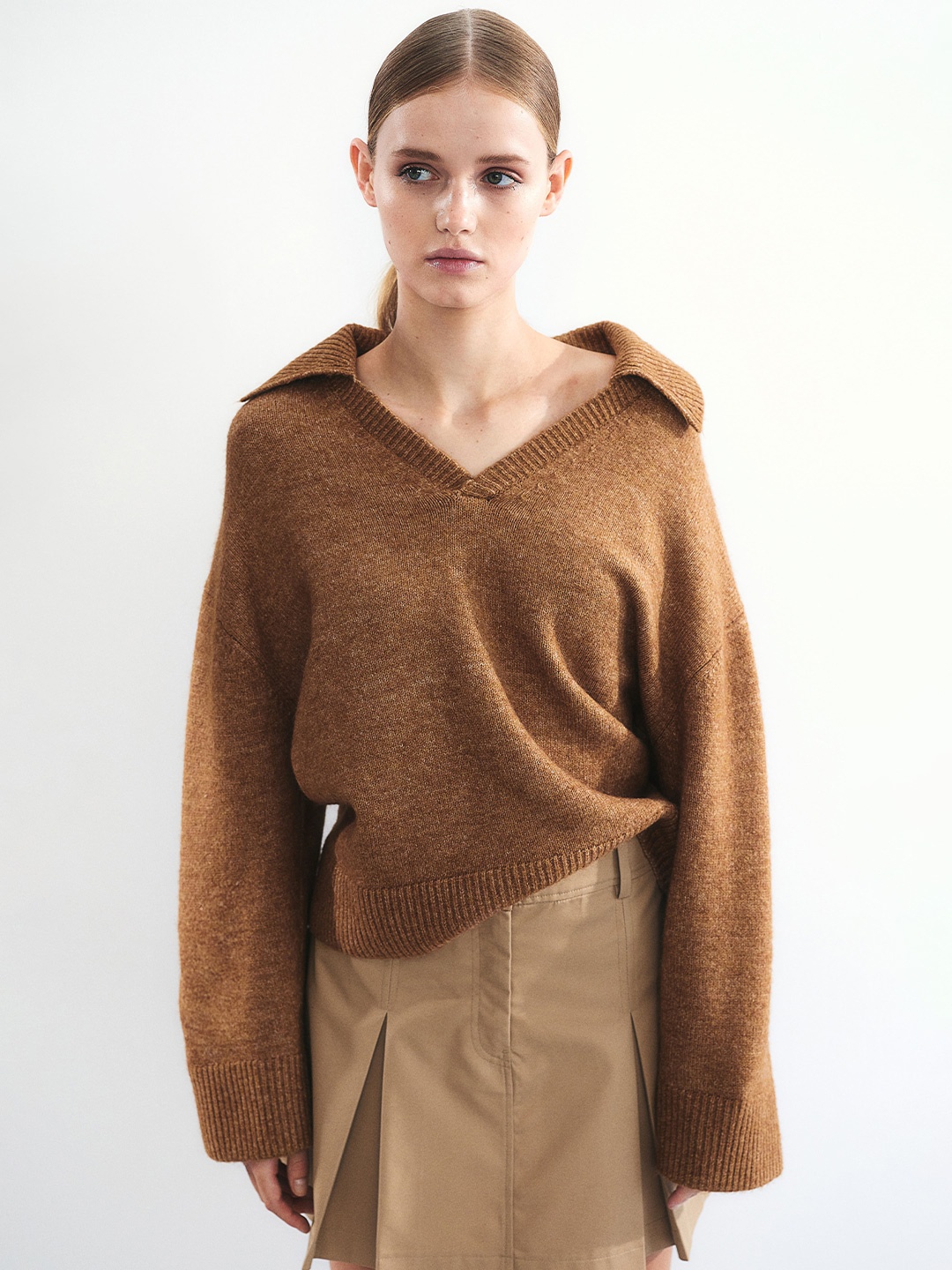 

H&M Collared Fine-Knit Jumper Sweaters, Brown