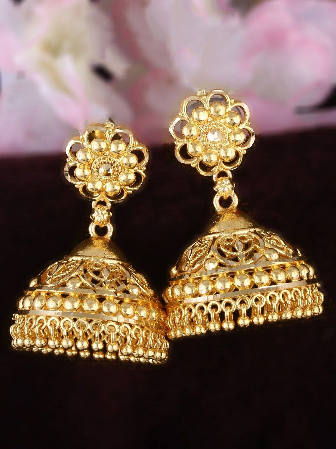 

Vighnaharta Gold-Plated Dome Shaped Sizzling Glittering Jhumkas