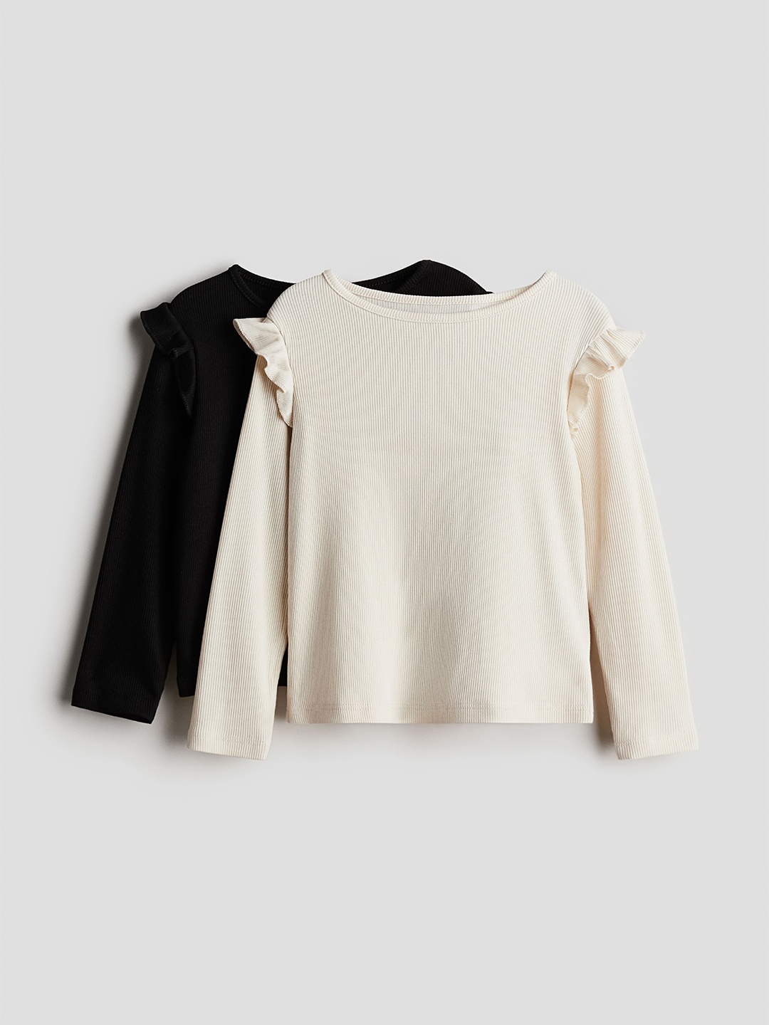 

H&M Girls Pack Of 2 Ribbed Cotton Tops, White