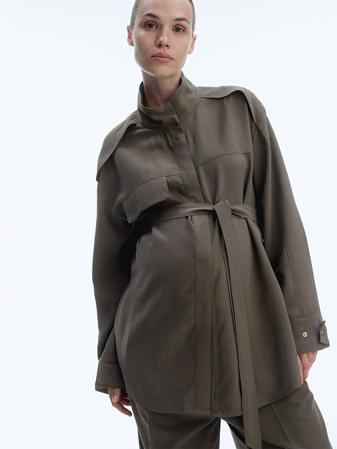 

H&M MAMA Tie-Belt Shirts, Khaki