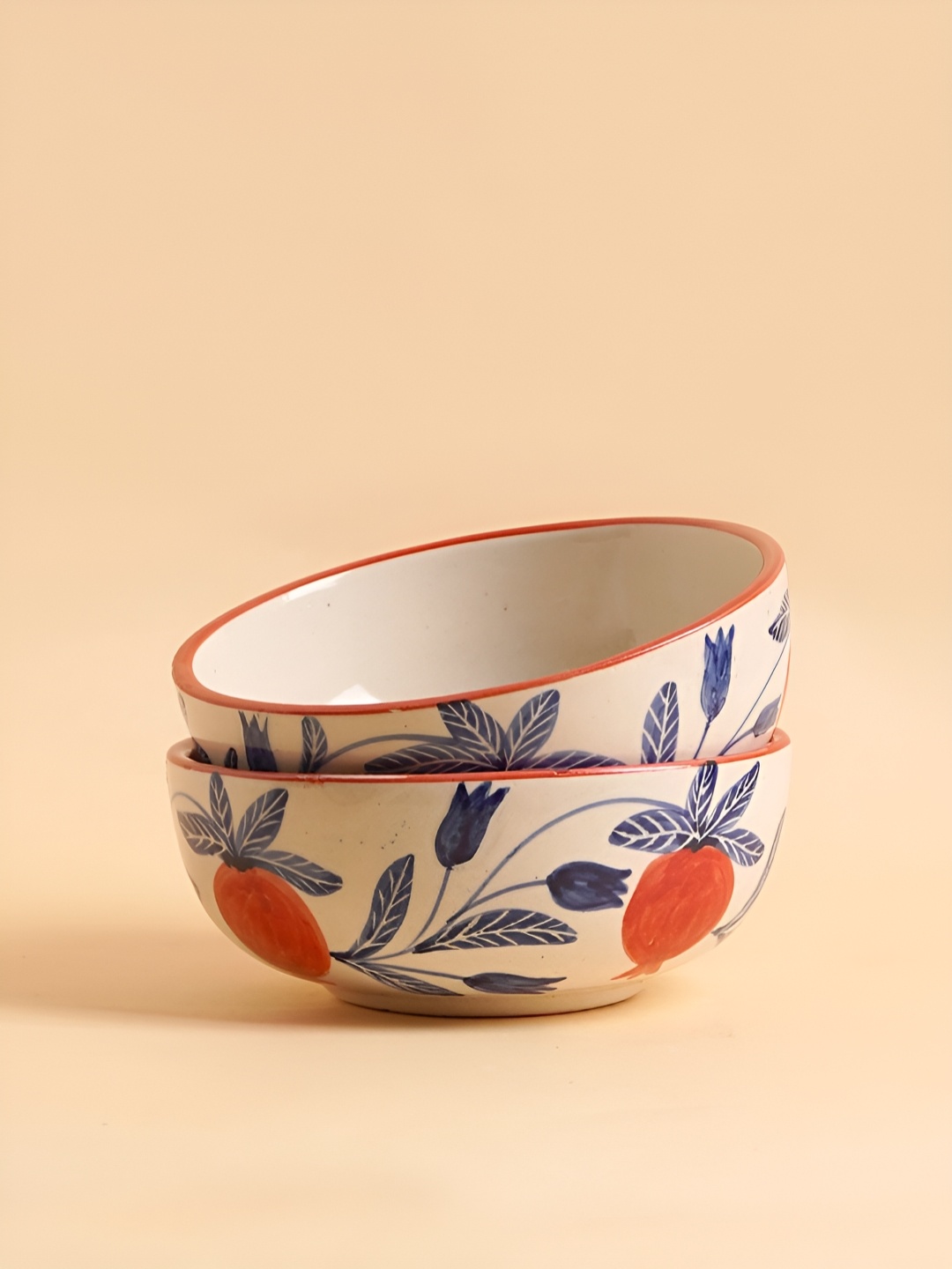 

NURTURE INDIA Anaar Bazaar 2Pcs Red & Blue Printed Ceramic Serving Bowls