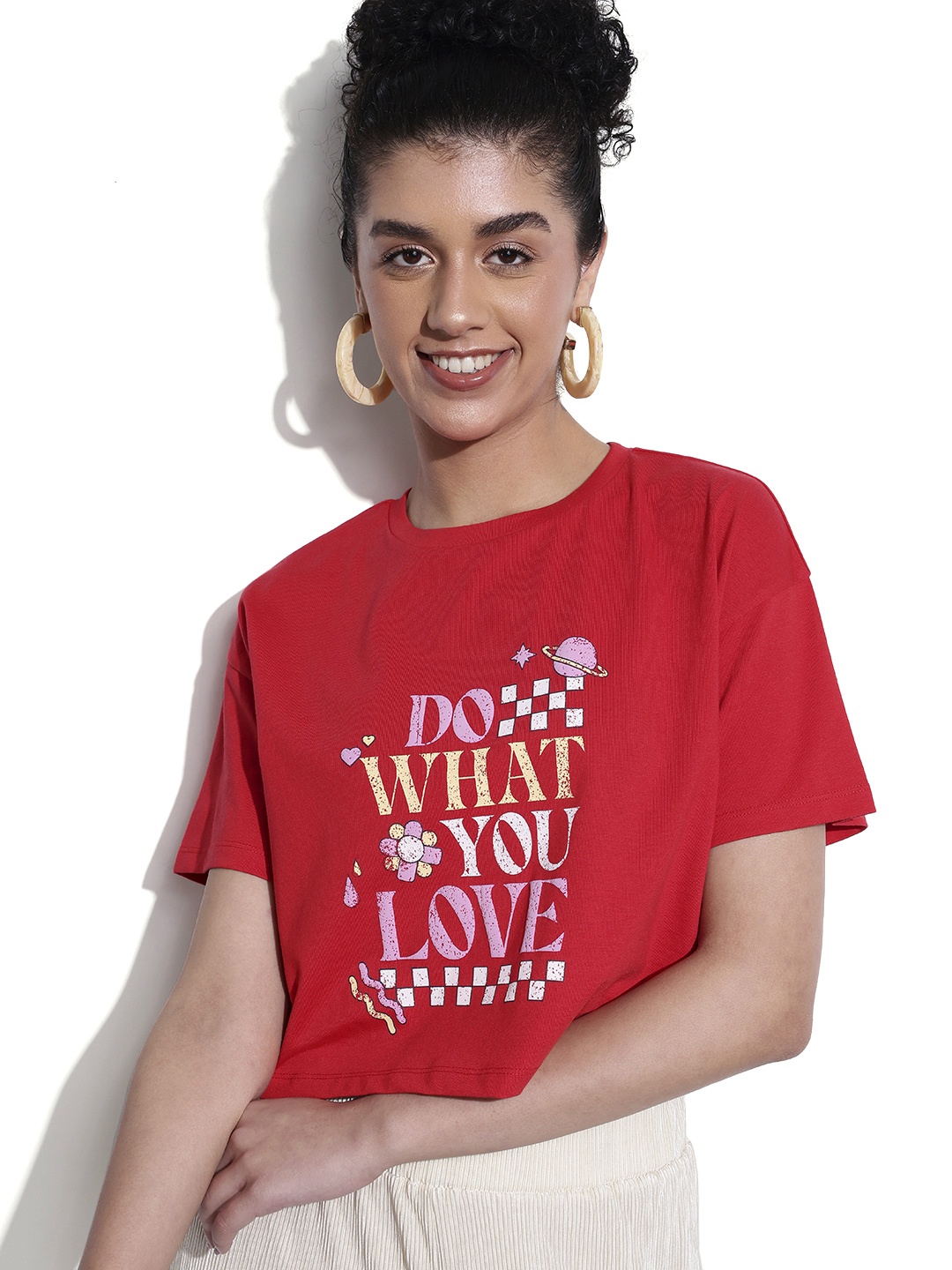 

DressBerry Hashtag Worthy Slogan Boxy Crop T-shirt, Red