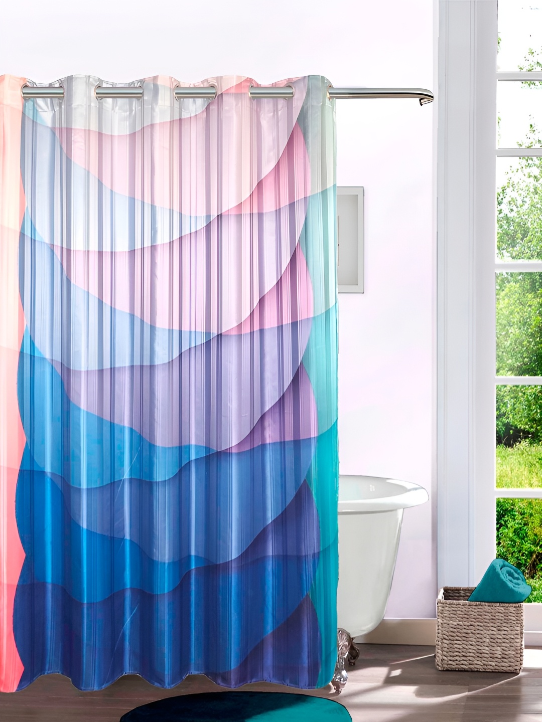 

Lushomes Pink & Blue Printed Shower Curtains