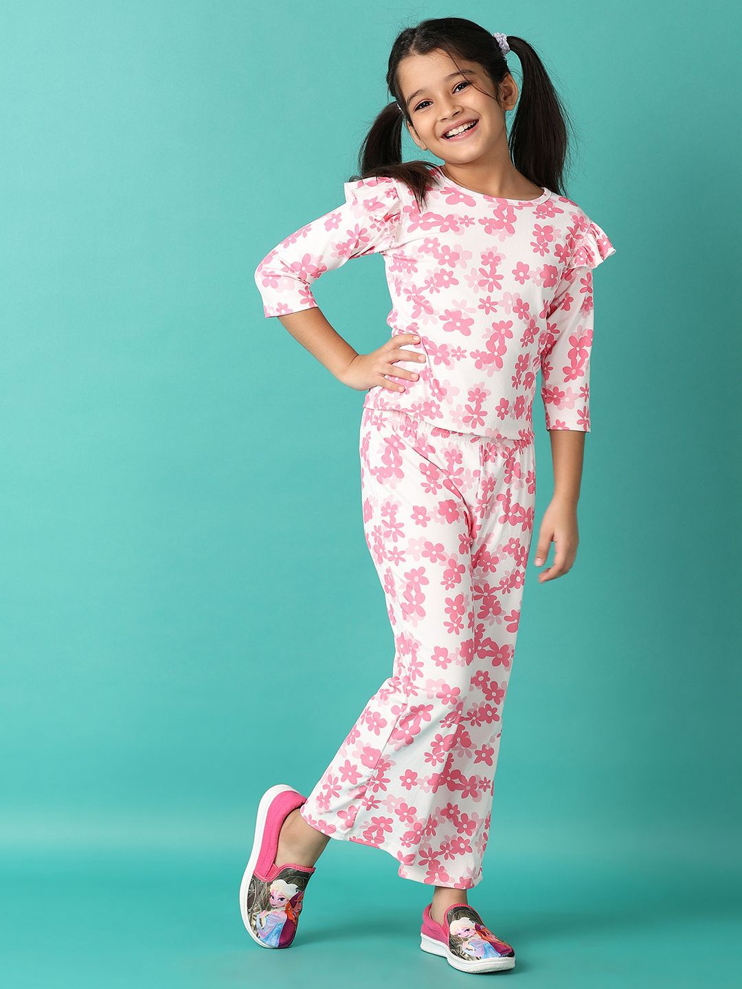 

V-Mart Girls Printed T-shirt With Trouser, White