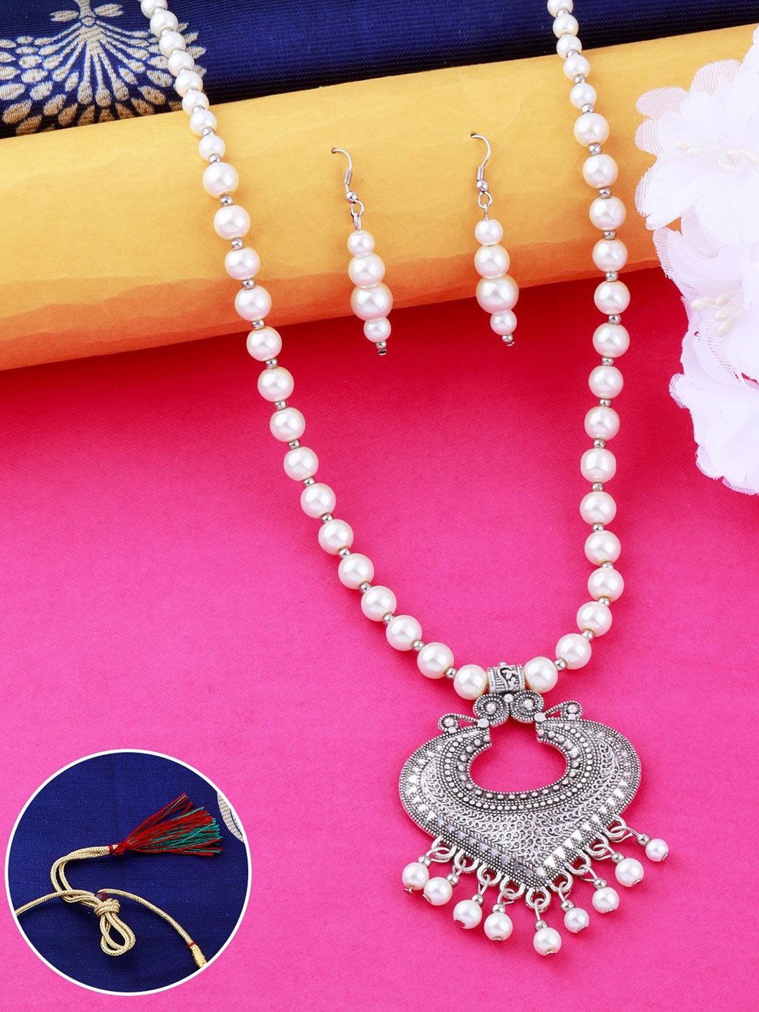 

Silver Shine Silver-Plated Pearl Beaded Jewellery Set, White