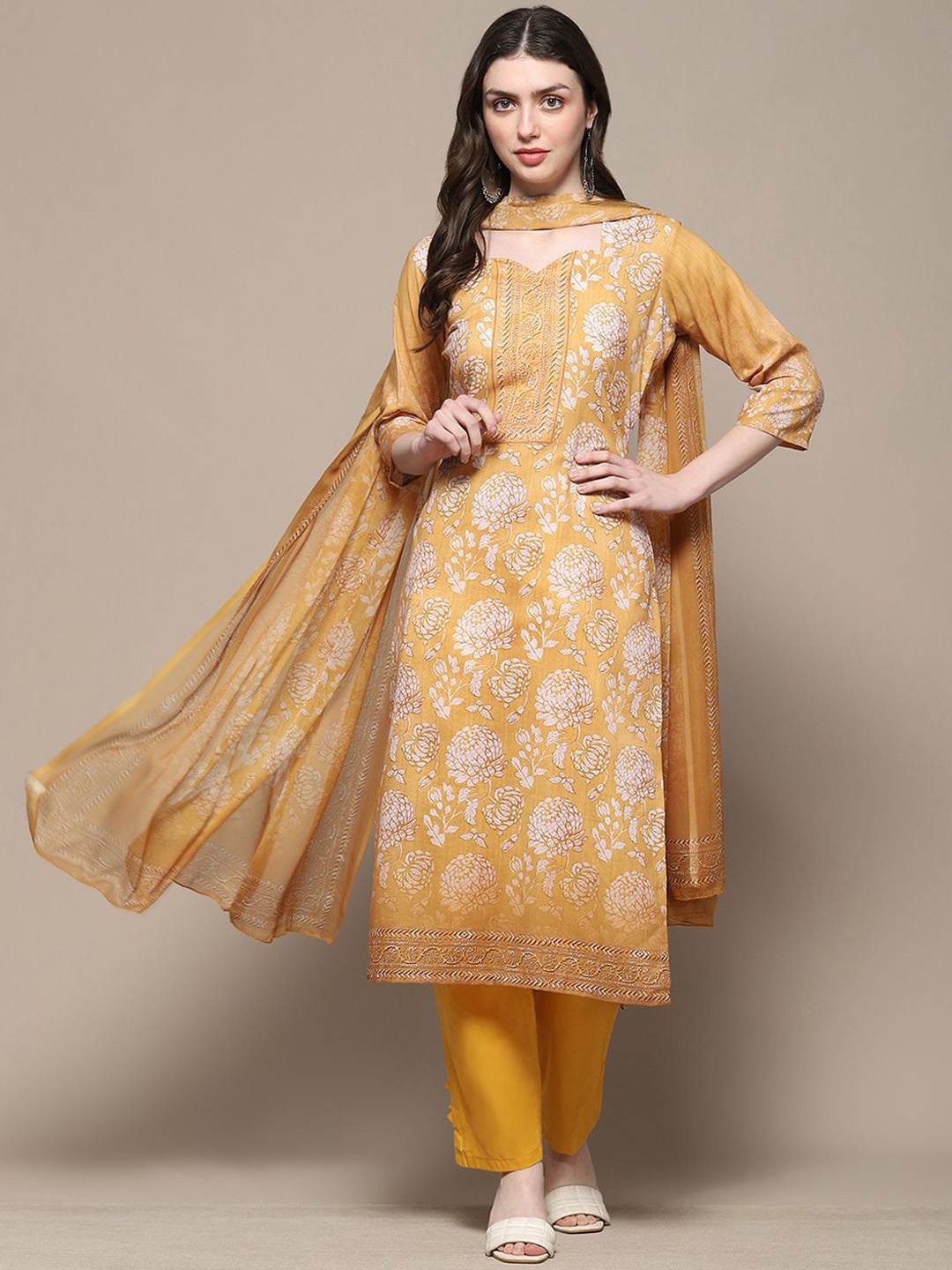 

Biba Floral Printed Unstitched Dress Material, Yellow
