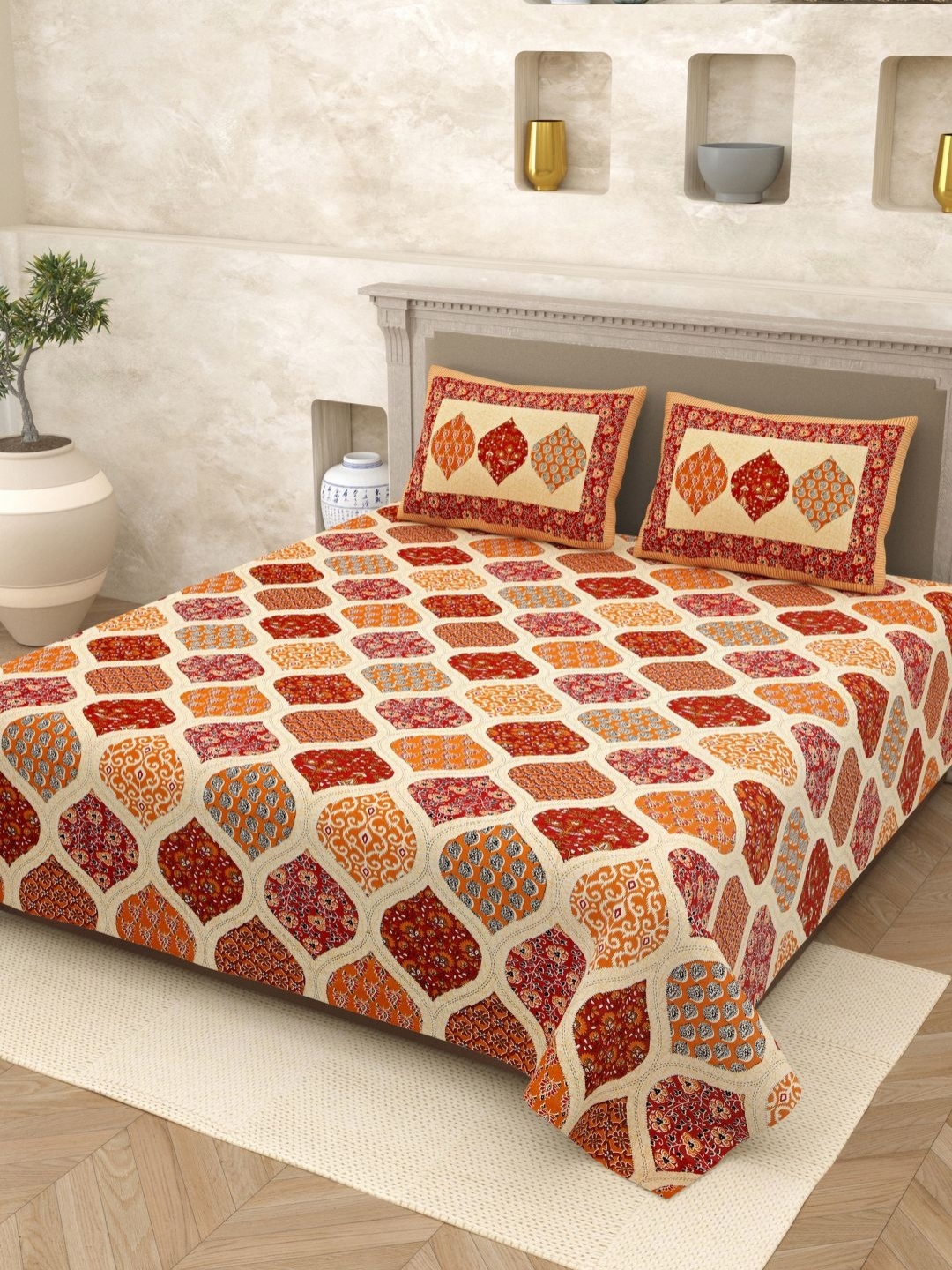 

Homez Sparrow Opulent Collection 210 TC Pure Cotton King Bedsheet Set- 2.50 m x 2.70 m, Red