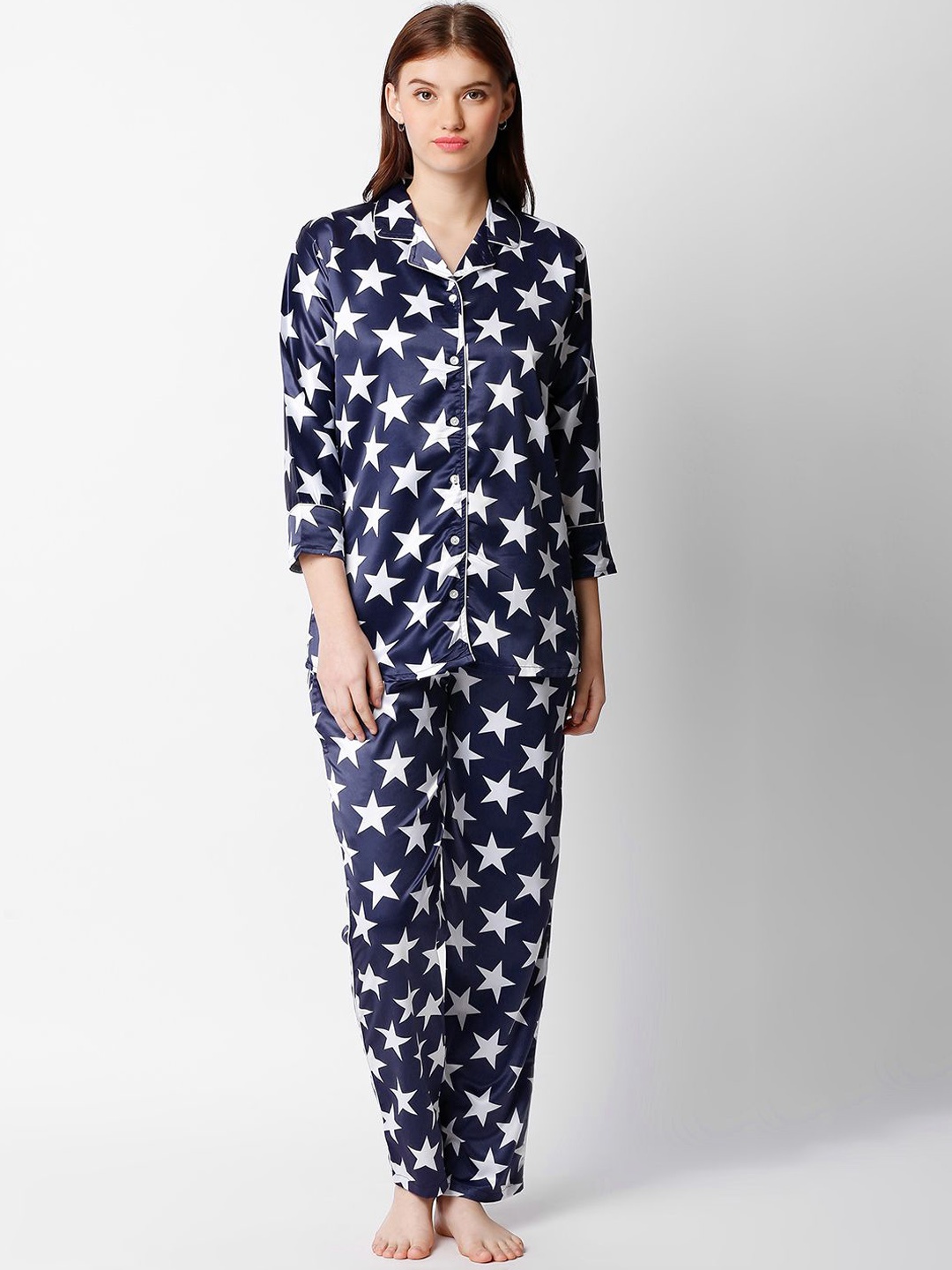 

I like me Women Printed Night suit, Navy blue