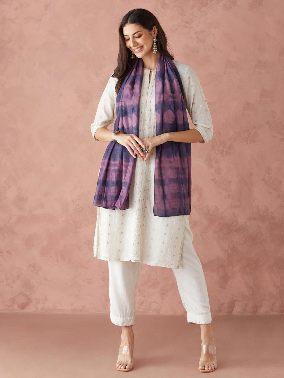 

Fabindia Women Tie & Dye Stole, Purple