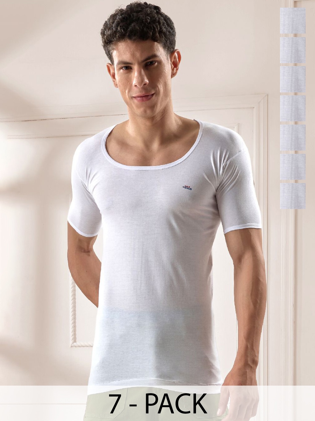 

LUX VENUS Pack of 7 Men Round Neck Cotton Vest, White