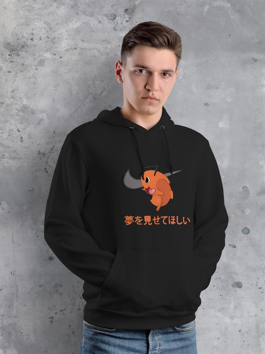 

fanideaz Men Printed Hooded Sweatshirt, Black
