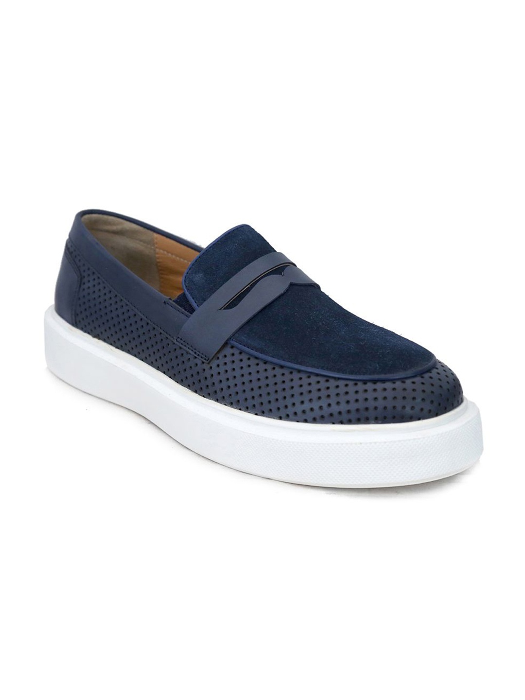 

mccoy Men Woven Design Leather Loafers, Navy blue