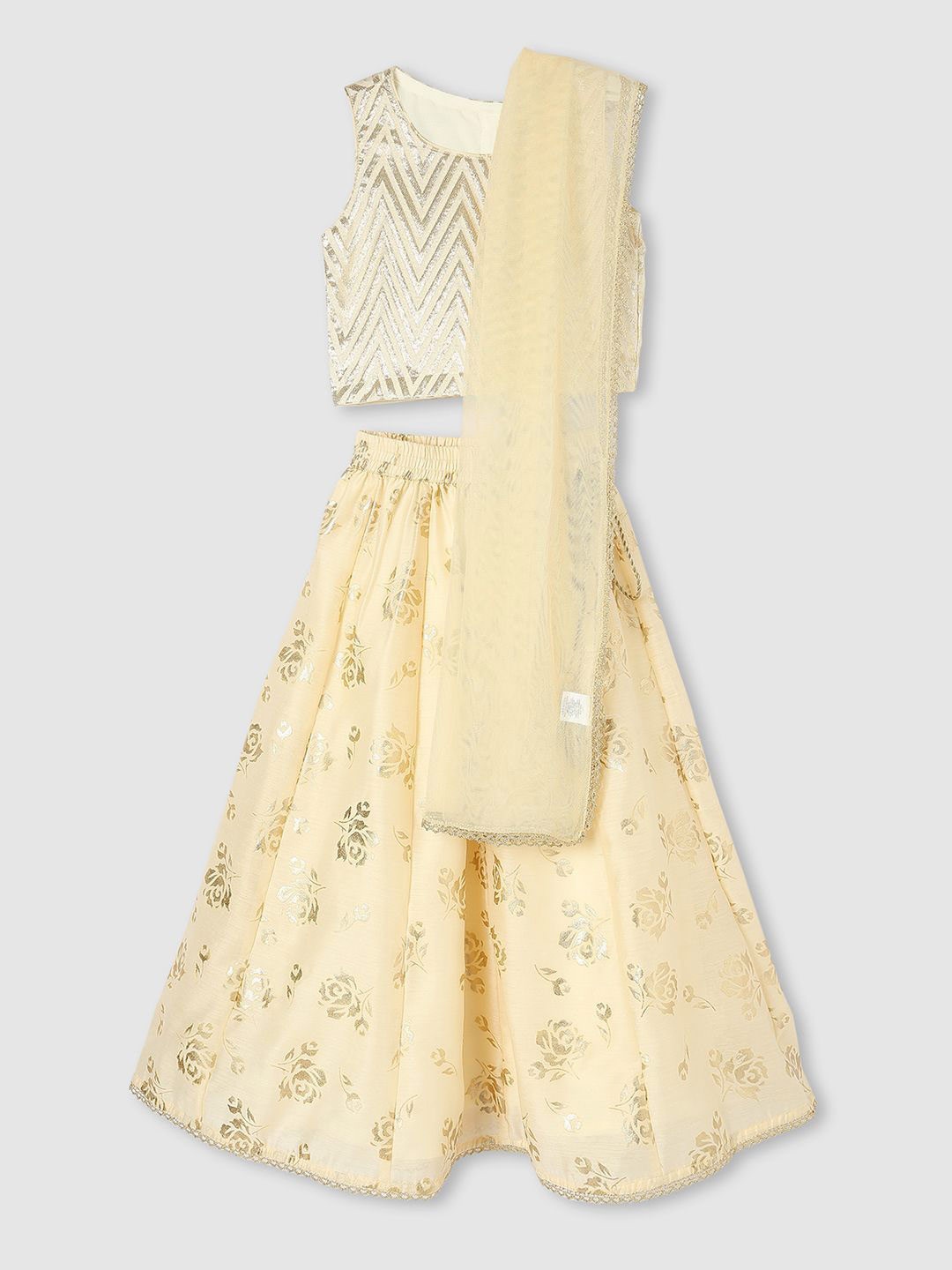 

max Girls Ready to Wear Cotton Lehenga & Blouse With Dupatta, White