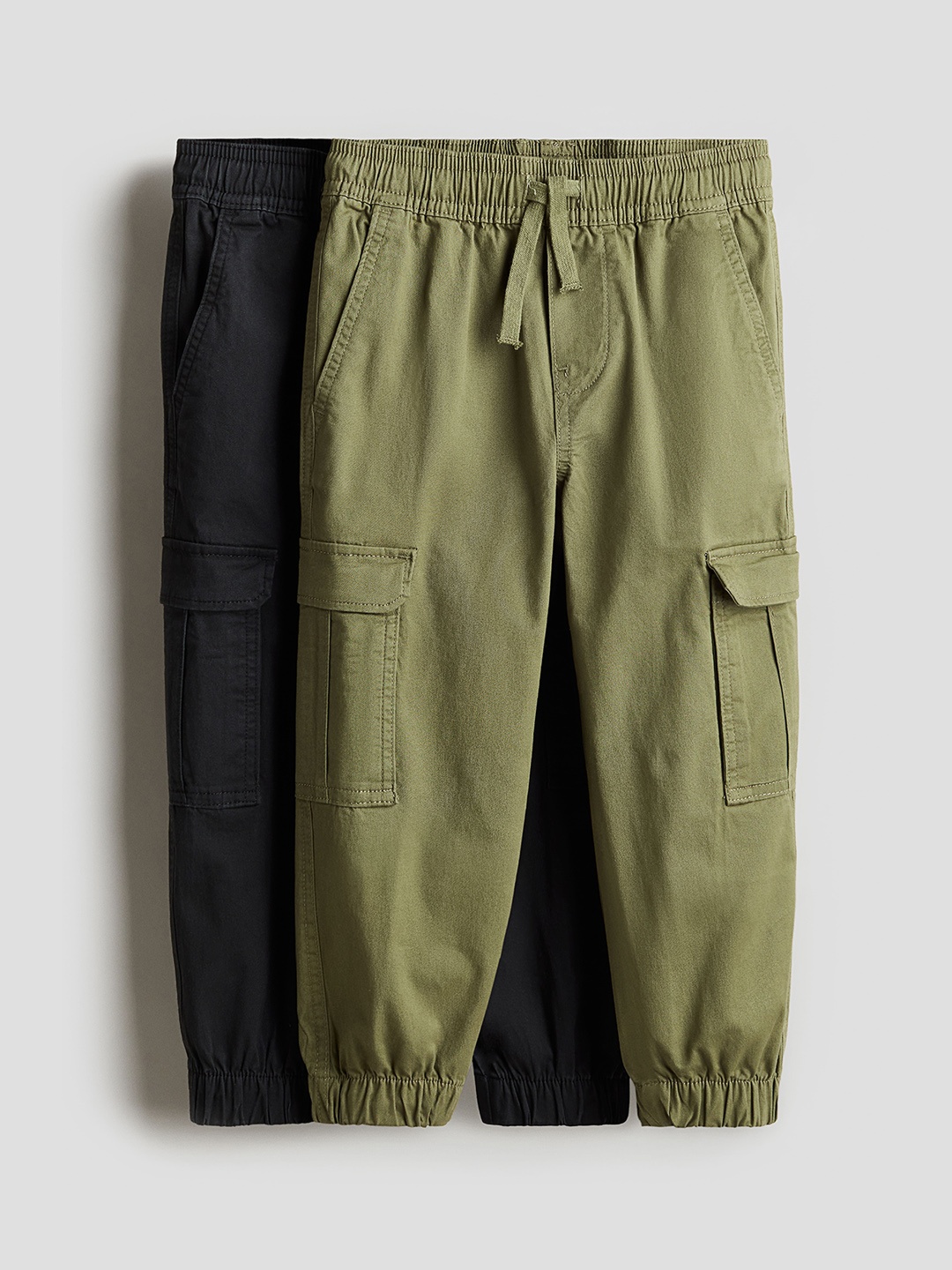 

H&M Boys Pack Of 2 Mid Rise Cargo Joggers, Black