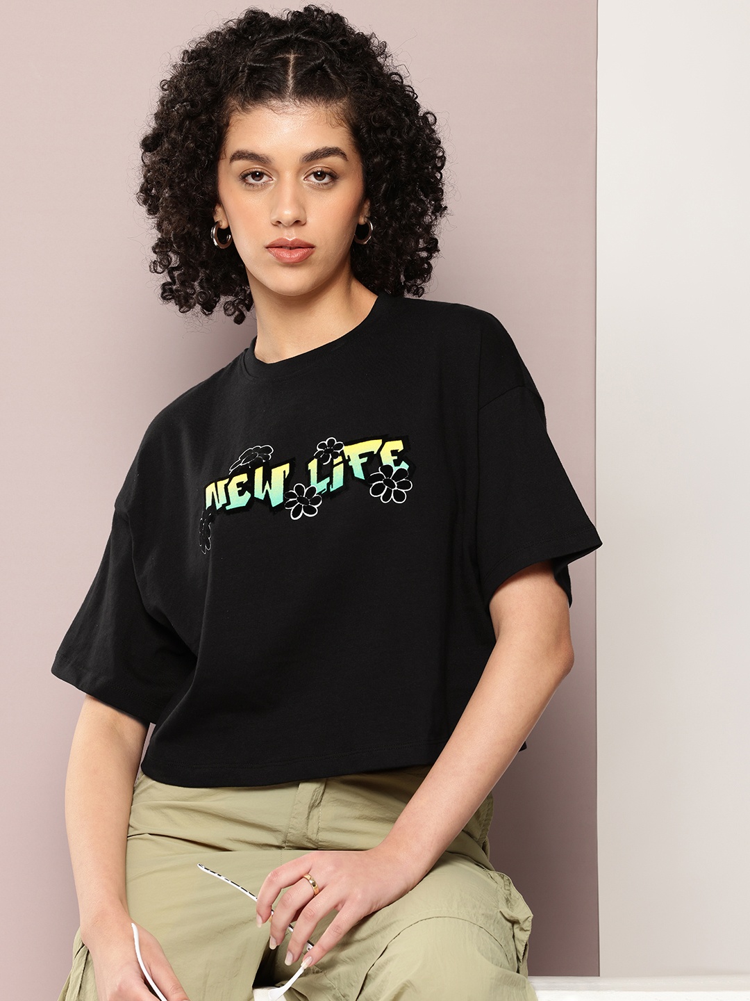 

Kook N Keech Typography Printed Oversized Drop-Shoulder Sleeves Pure Cotton T-shirt, Black