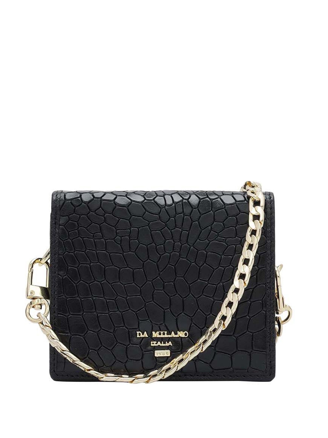 

Da Milano Women Textured Leather Two Fold Wallet, Black