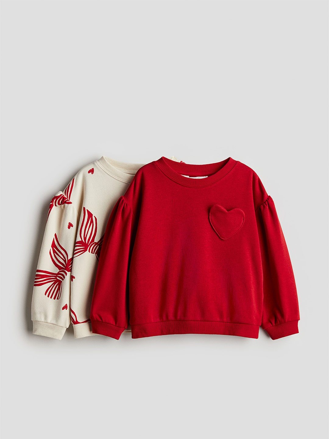

H&M Girls 2-Pack Puff-sleeved Sweatshirts, Red