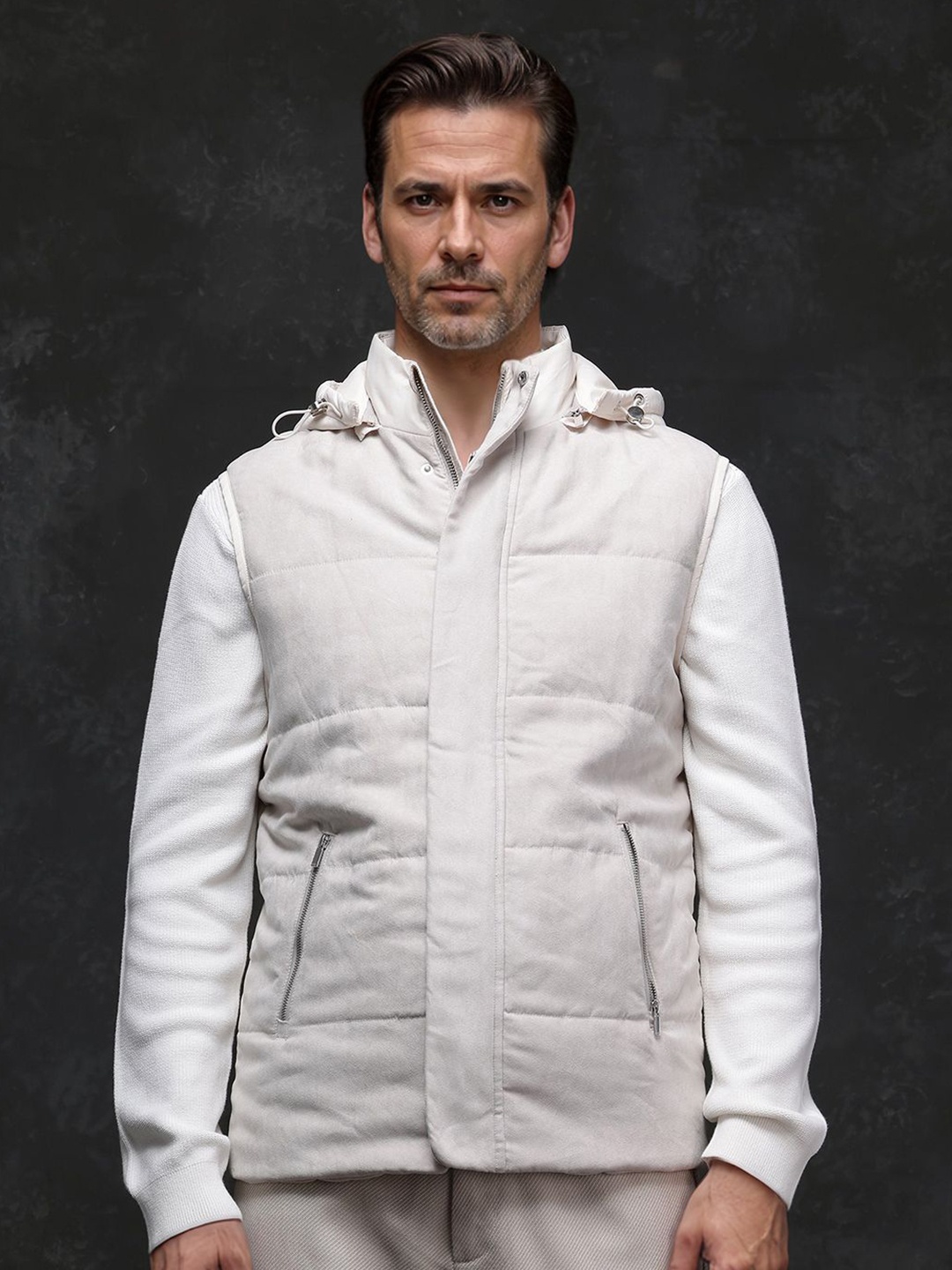 

RARE RABBIT Men Hooded Solid Casual Puffer Jacket, Off white