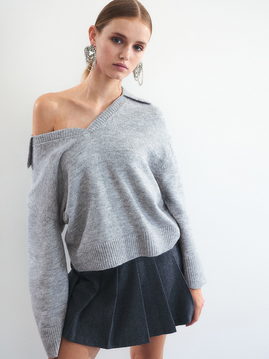 

H&M Collared Fine-Knit Jumper Sweaters, Grey