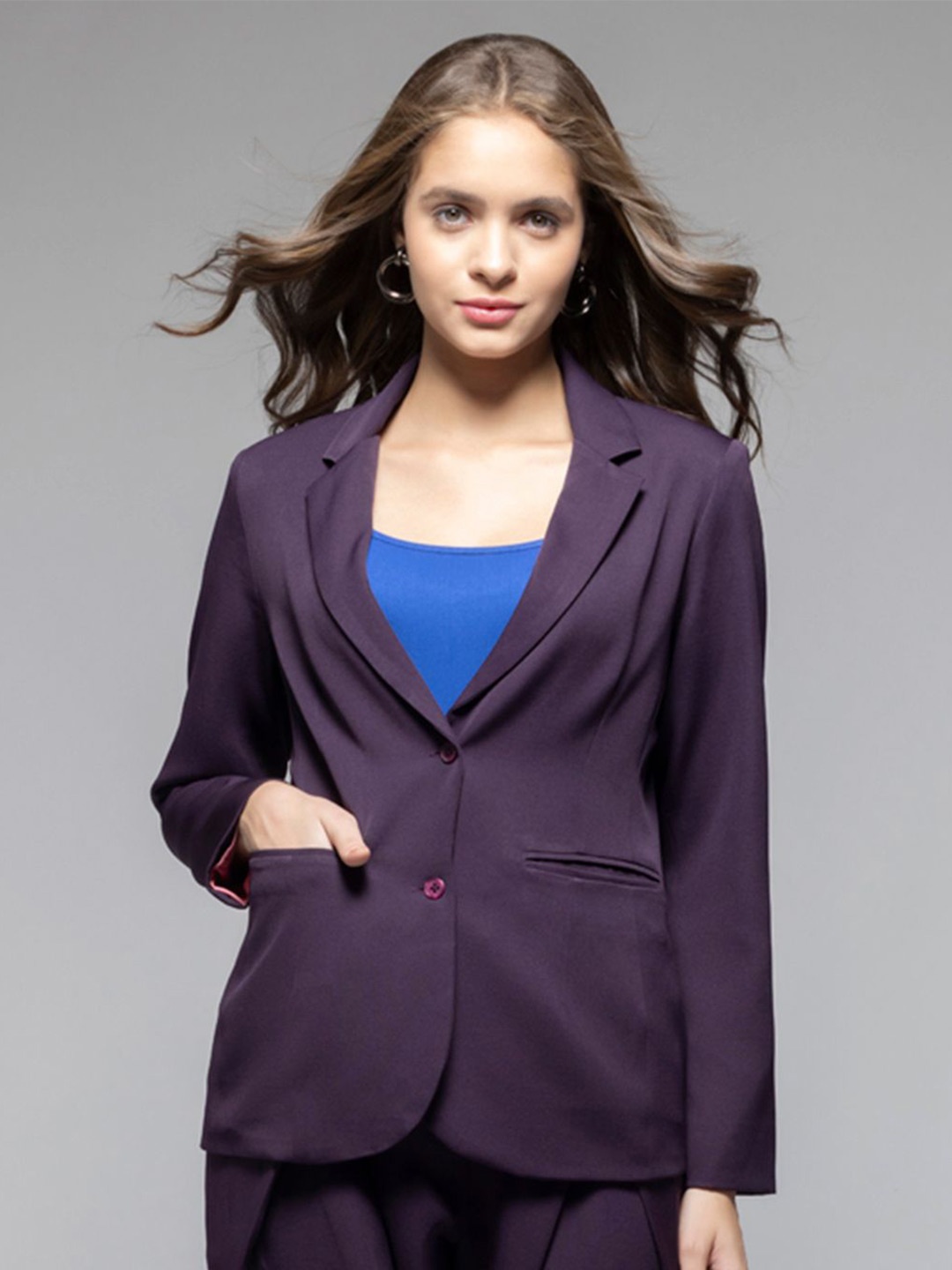 

SHAYE Comfort Fit Notched Lapel Collar Double-Breasted Blazer, Purple