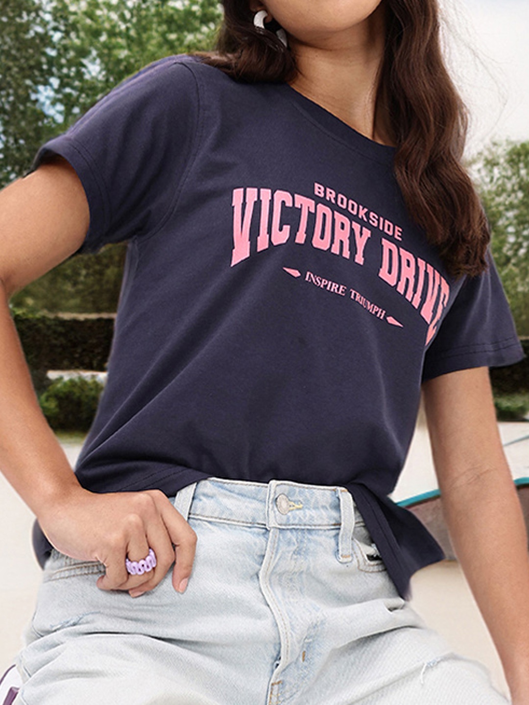 

DressBerry Playful Edgy Printed T-Shirt, Navy blue