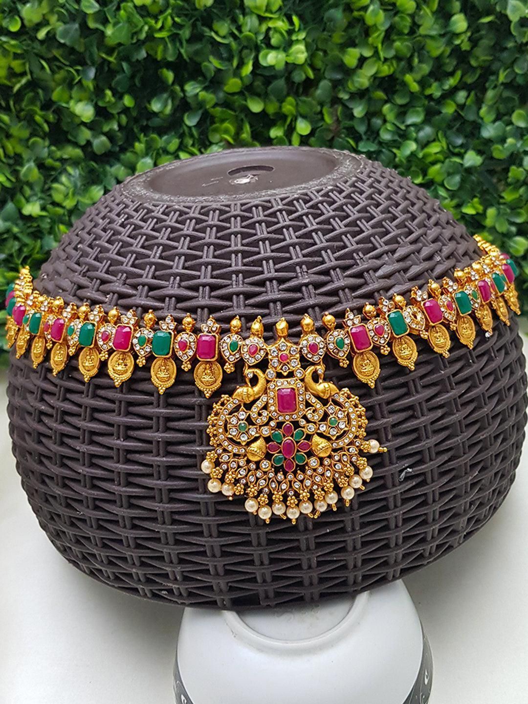 

GRIIHAM Cubic Zirconia Studded Waist Chain Saree Accessories, Gold