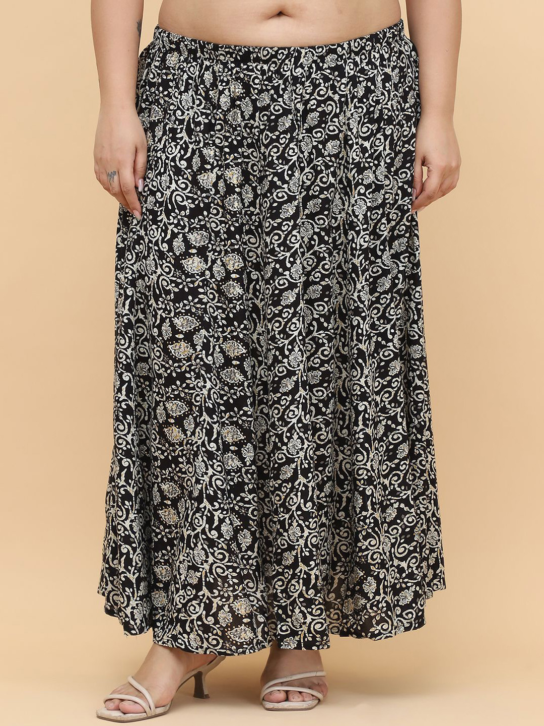 

theRebelinme Women Printed A-Line Maxi Skirts, Black