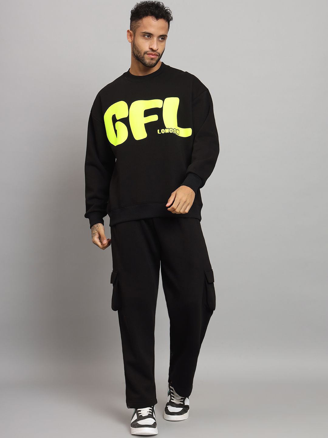 

GRIFFEL Men Typography Printed Tracksuits, Black