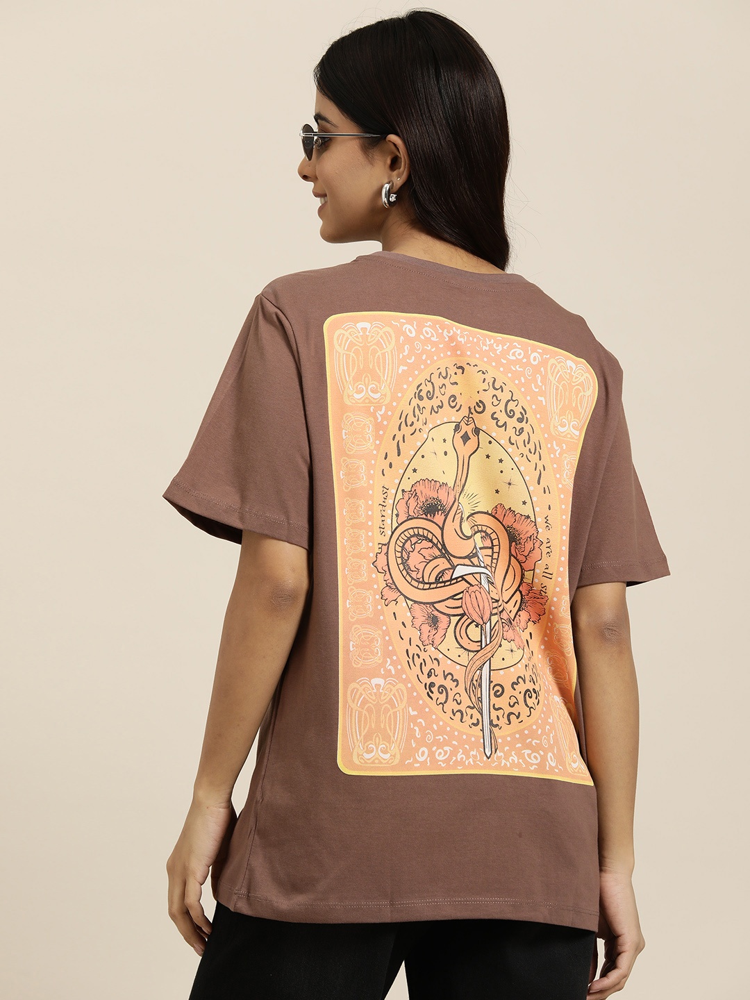 

HERE&NOW Printed Pure Cotton T-shirt, Brown