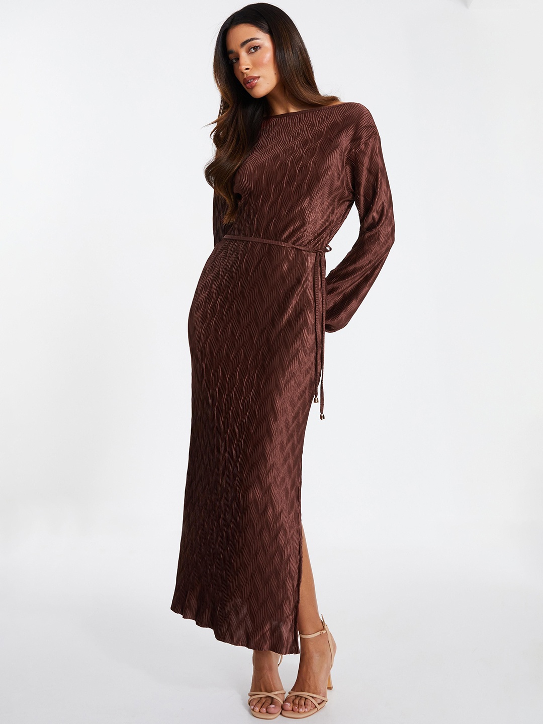 

QUIZ Women Long Sleeves Bodycon Maxi Dress, Brown