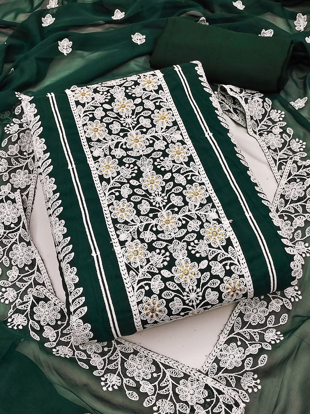 

Maroosh Embroidered Unstitched Dress Material, Green