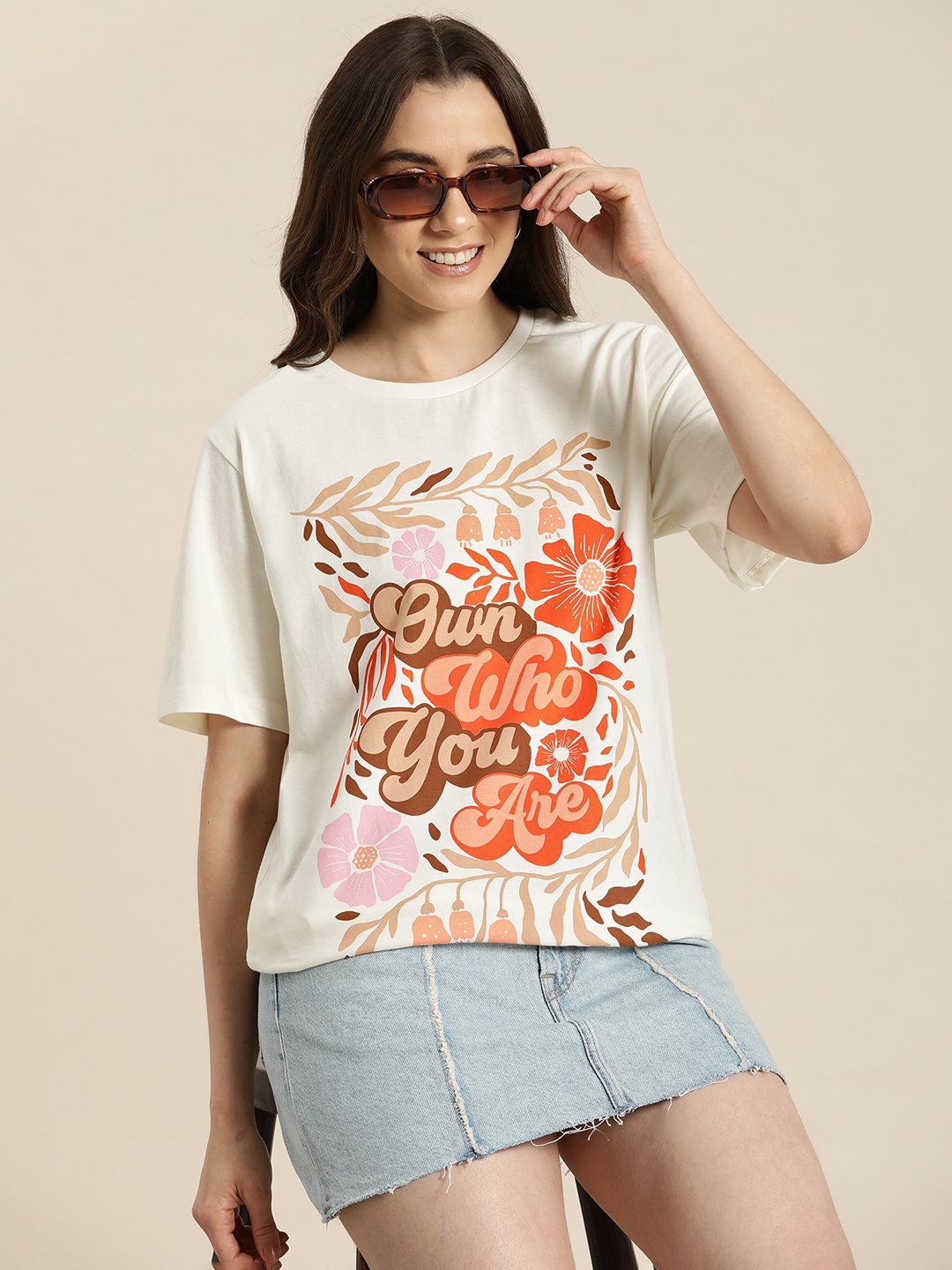 

HERE&NOW Printed Pure Cotton T-shirt, White