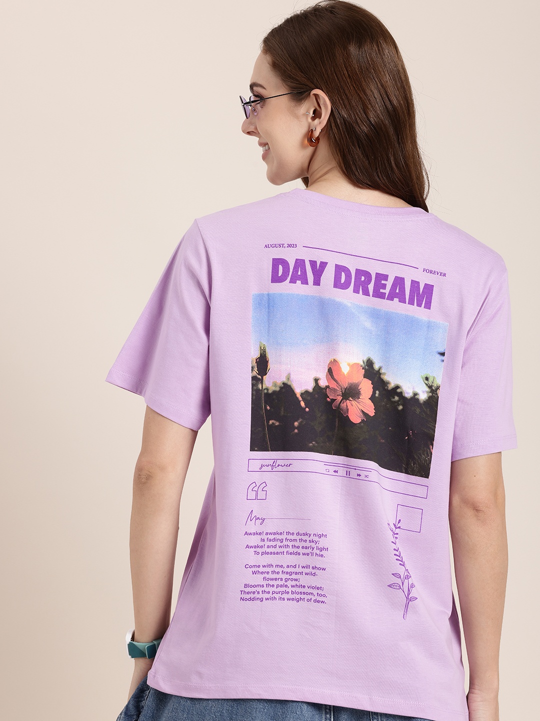 

HERE&NOW Pure Cotton Graphic Printed T-shirt, Lavender