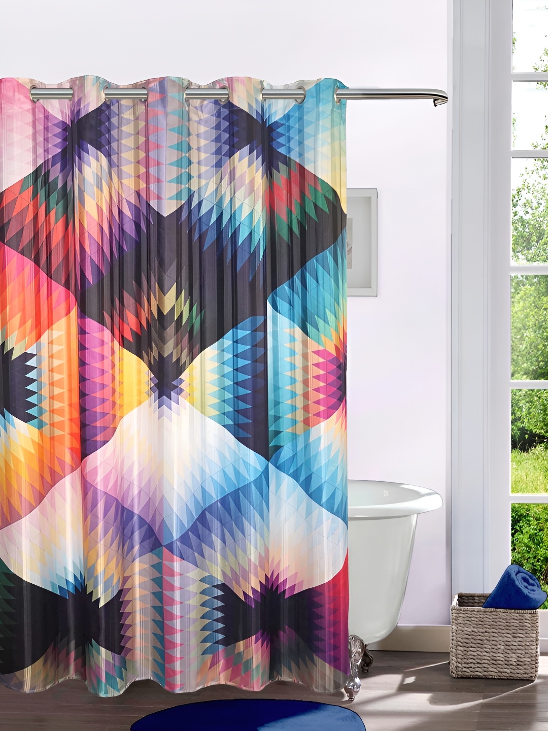 

Lushomes Blue & Black Printed Shower Curtains