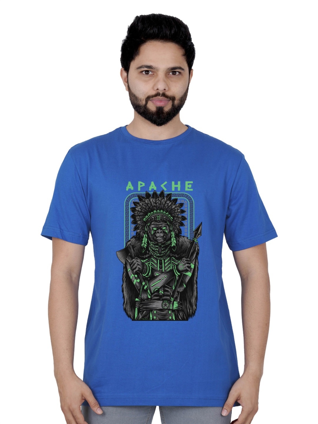 

LA MILANO Men Graphic Printed Round Neck Pure Cotton Slim Fit T-shirt, Blue